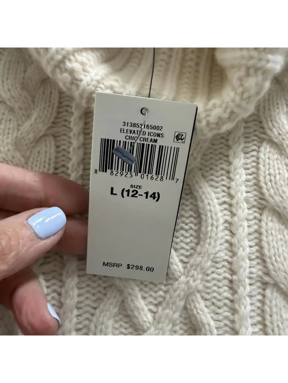 POLO RALPH LAUREN Girls  L Wool/Cashmere Cable Knit Turtlemeck Ivory Sweater NWT